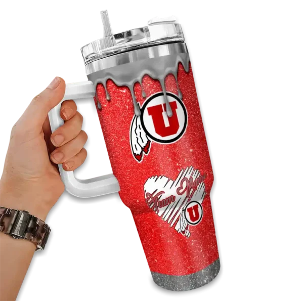 customized utah utes heart helmet motif red curved tumbler fashion forward.webp