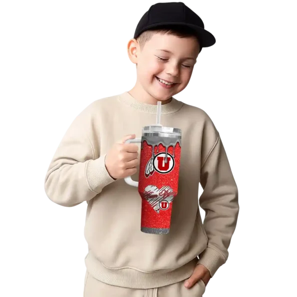 customized utah utes heart helmet motif red curved tumbler latest model.webp