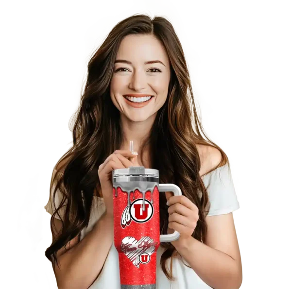 customized utah utes heart helmet motif red curved tumbler premium grade.webp