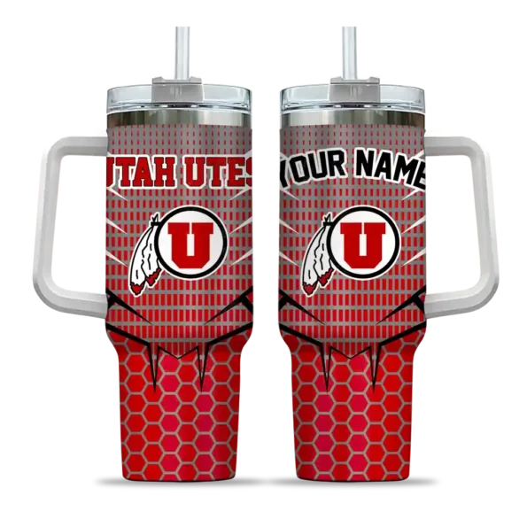 customized utah utes hex texture red curved tumbler best selling.webp