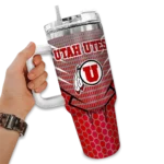 customized utah utes hex texture red curved tumbler best selling.webp