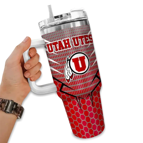 customized utah utes hex texture red curved tumbler fashion forward.webp