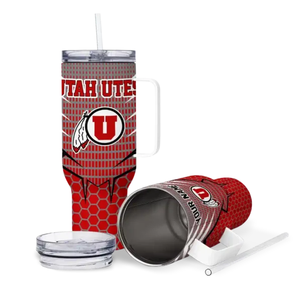 customized utah utes hex texture red curved tumbler high quality.webp