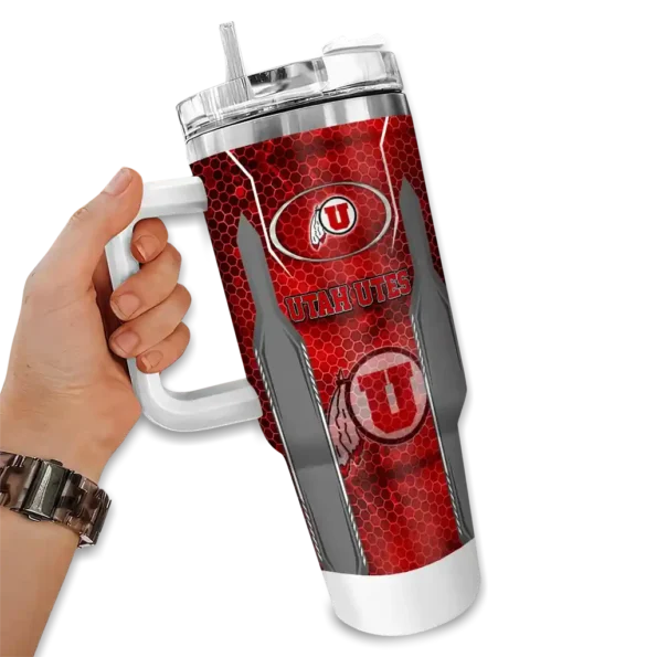 customized utah utes hexagon armor red curved tumbler fashion forward.webp