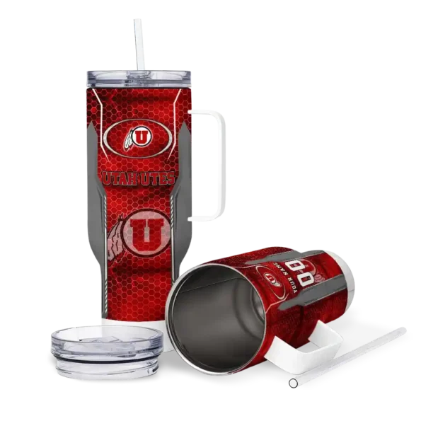 customized utah utes hexagon armor red curved tumbler high quality.webp