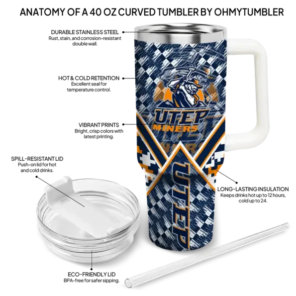 customized utep miners chevron angle blue curved tumbler new arrival.webp