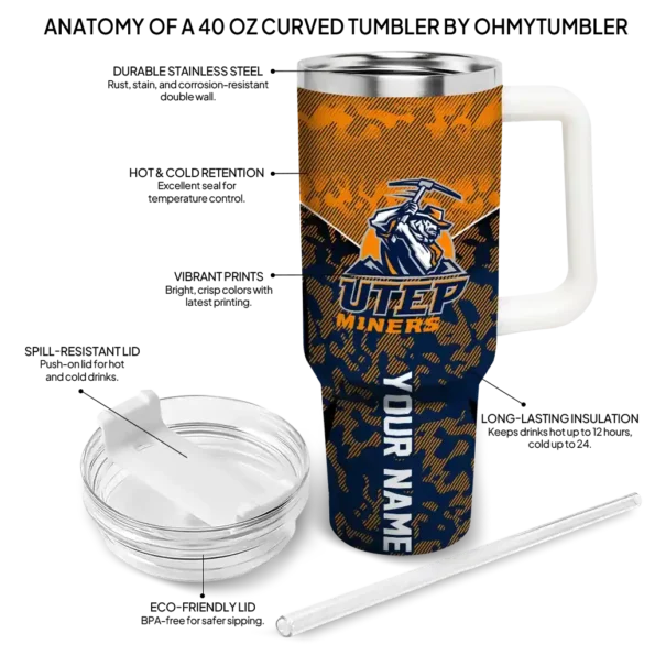 customized utep miners chevron stripe blue curved tumbler new arrival.webp