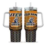 customized utep miners hex texture blue curved tumbler best selling.webp