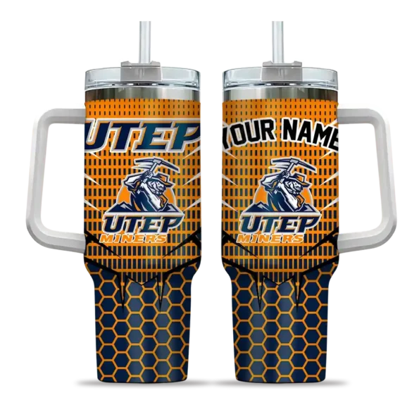 customized utep miners hex texture blue curved tumbler best selling.webp