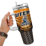 customized utep miners hex texture blue curved tumbler best selling.webp