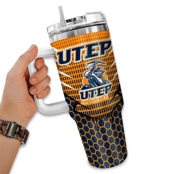 customized utep miners hex texture blue curved tumbler fashion forward.webp