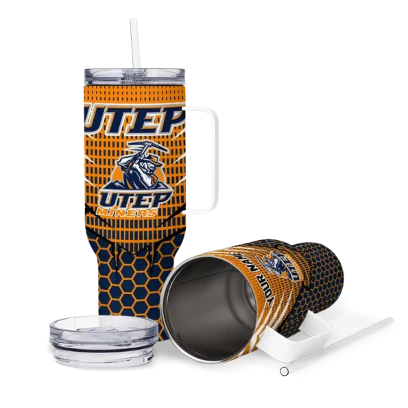 customized utep miners hex texture blue curved tumbler high quality.webp