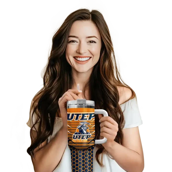 customized utep miners hex texture blue curved tumbler premium grade.webp