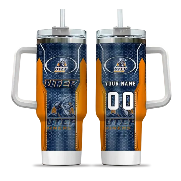 customized utep miners hexagon armor blue curved tumbler best selling.webp