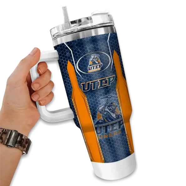 customized utep miners hexagon armor blue curved tumbler fashion forward.webp