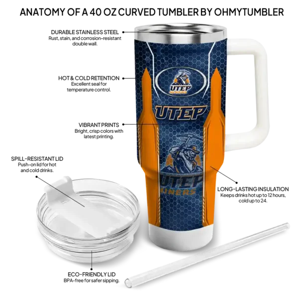 customized utep miners hexagon armor blue curved tumbler new arrival.webp
