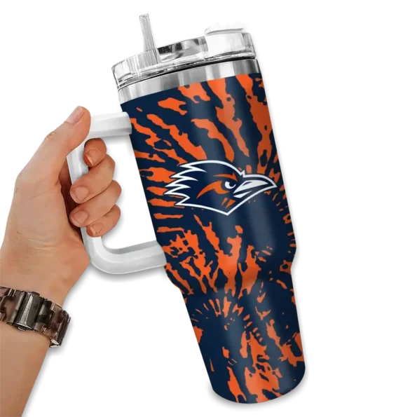 customized utsa roadrunners burst swirl orange curved tumbler fashion forward.webp