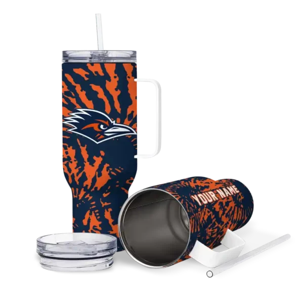 customized utsa roadrunners burst swirl orange curved tumbler high quality.webp