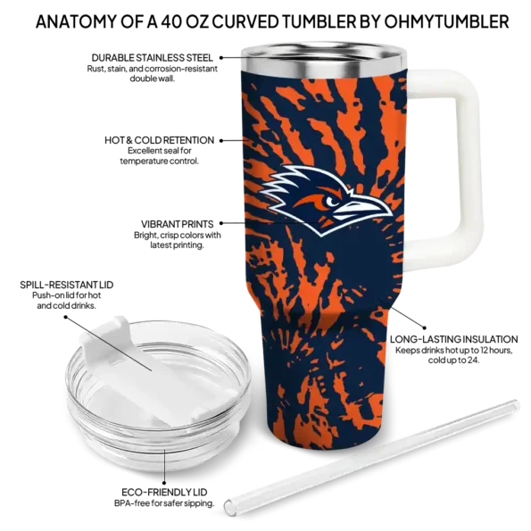 customized utsa roadrunners burst swirl orange curved tumbler new arrival.webp