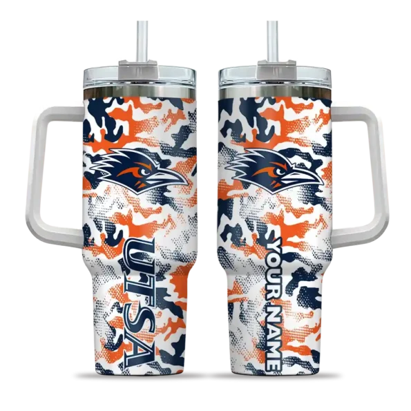 customized utsa roadrunners camo mashup orange white curved tumbler best selling.webp
