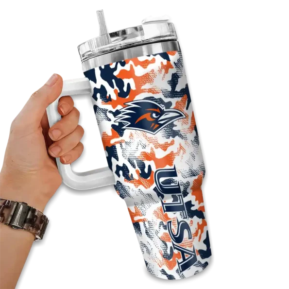 customized utsa roadrunners camo mashup orange white curved tumbler fashion forward.webp
