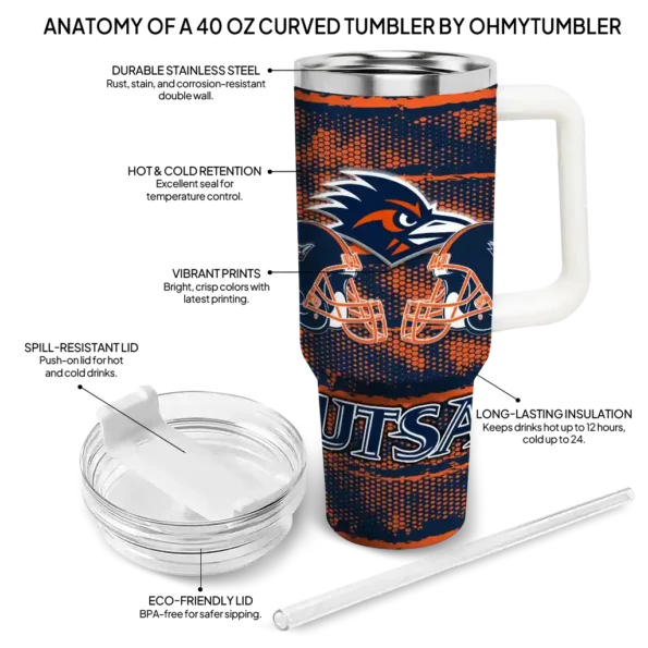 customized utsa roadrunners honey streaks orange curved tumbler new arrival.webp