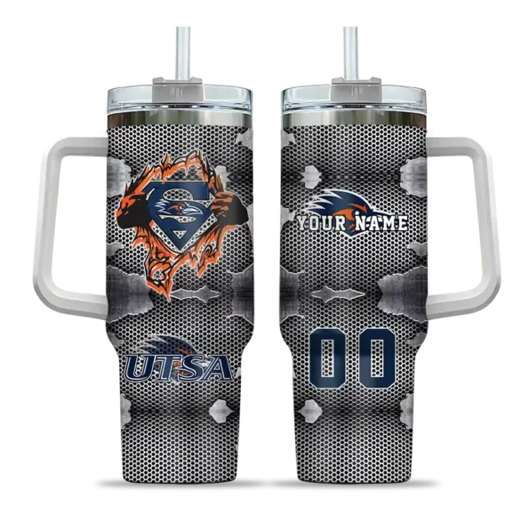 customized utsa roadrunners superman shield orange gray curved tumbler best selling.webp
