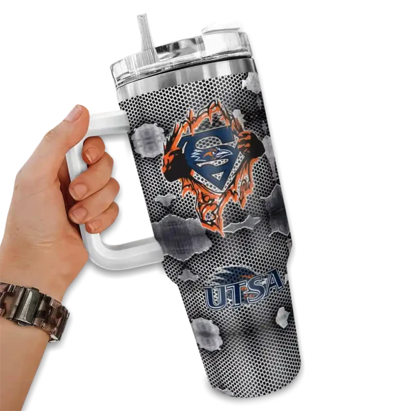 customized utsa roadrunners superman shield orange gray curved tumbler fashion forward.webp