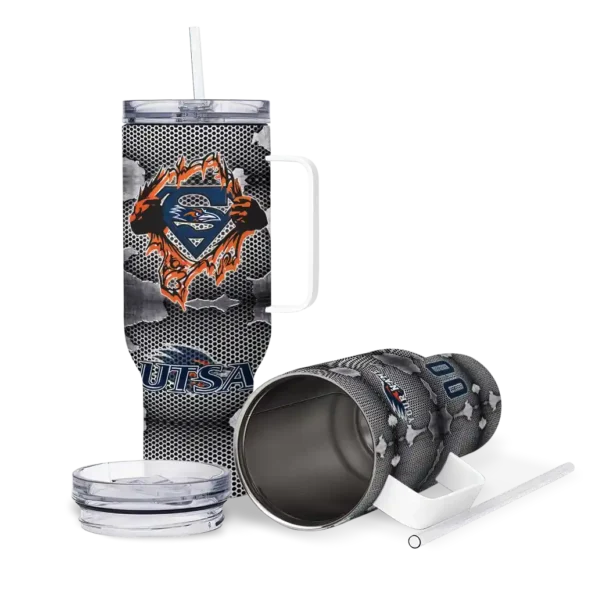 customized utsa roadrunners superman shield orange gray curved tumbler high quality.webp