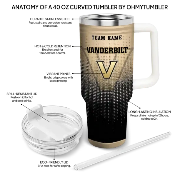 customized vanderbilt commodores gradient dots black curved tumbler new arrival.webp