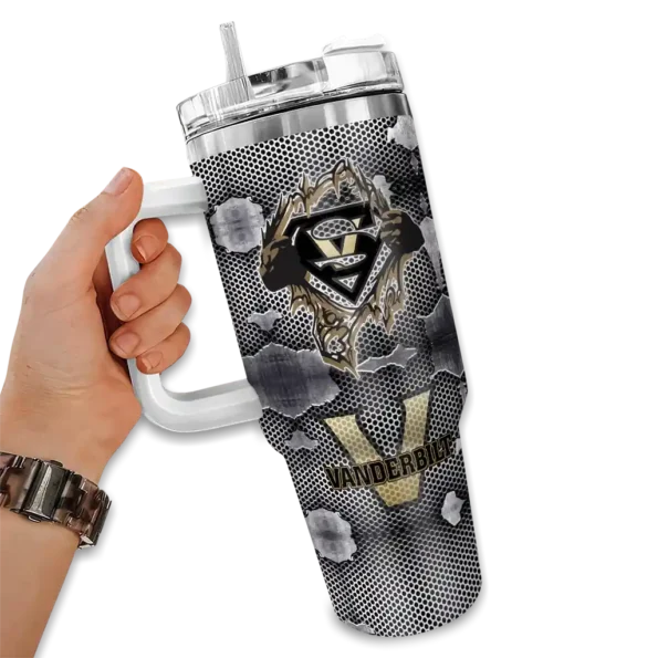 customized vanderbilt commodores superman shield black gray curved tumbler fashion forward.webp