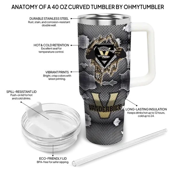 customized vanderbilt commodores superman shield black gray curved tumbler new arrival.webp