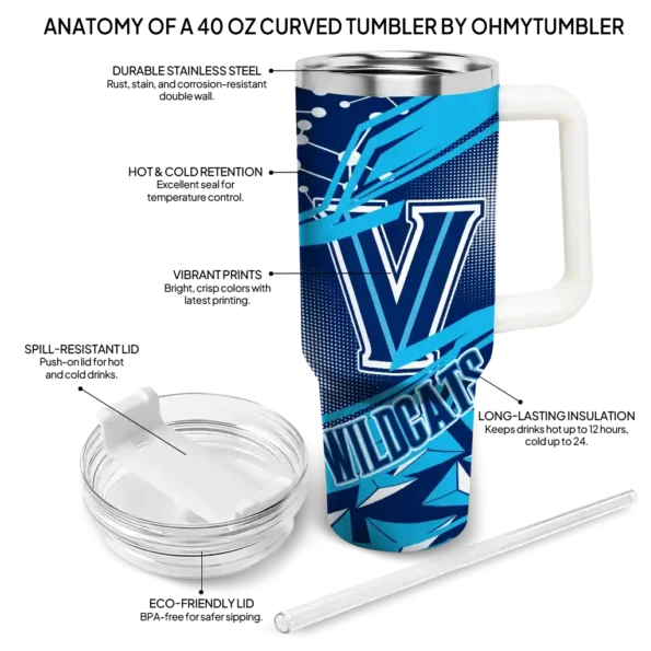 customized villanova wildcats abstract paths navy curved tumbler new arrival.webp