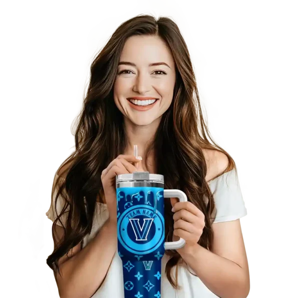 customized villanova wildcats bullseye drips navy curved tumbler premium grade.webp