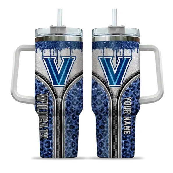 customized villanova wildcats leopard zipper navy curved tumbler best selling.webp