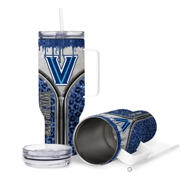 customized villanova wildcats leopard zipper navy curved tumbler high quality.webp