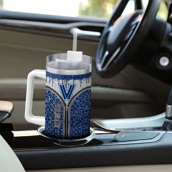 customized villanova wildcats leopard zipper navy curved tumbler trendy.webp