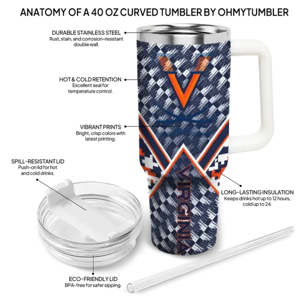 customized virginia cavaliers chevron angle blue curved tumbler new arrival.webp