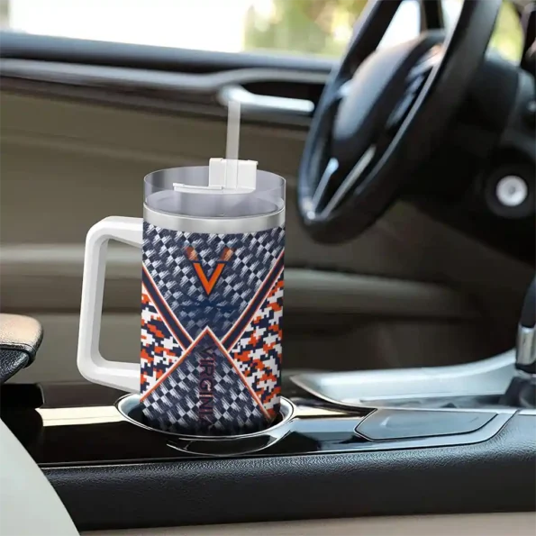customized virginia cavaliers chevron angle blue curved tumbler trendy.webp