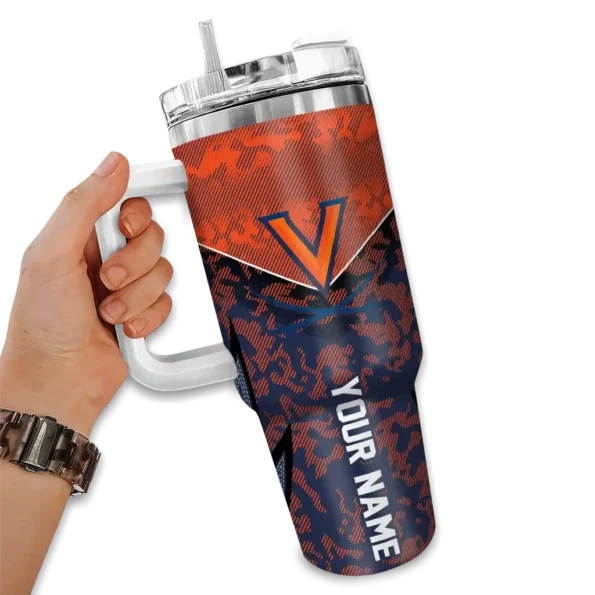 customized virginia cavaliers chevron stripe blue curved tumbler fashion forward.webp