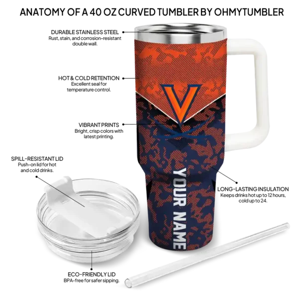customized virginia cavaliers chevron stripe blue curved tumbler new arrival.webp
