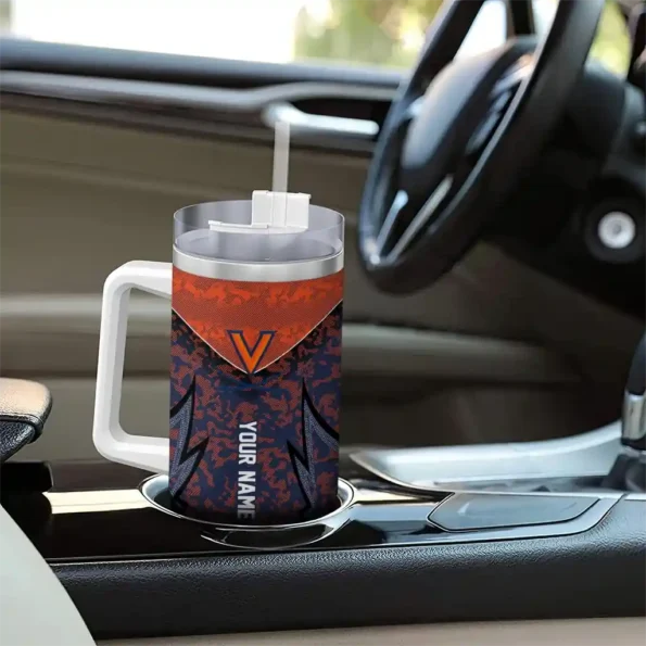 customized virginia cavaliers chevron stripe blue curved tumbler trendy.webp