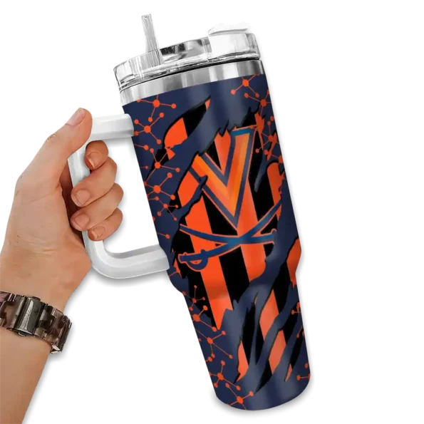 customized virginia cavaliers claw cut blue black curved tumbler fashion forward.webp