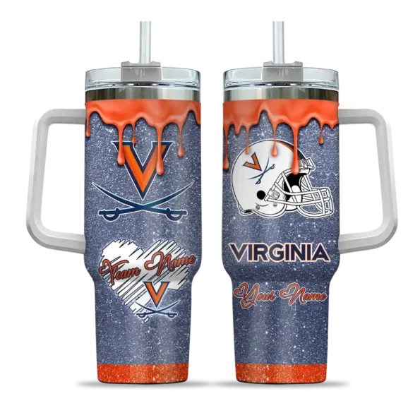 customized virginia cavaliers heart helmet motif blue curved tumbler best selling.webp