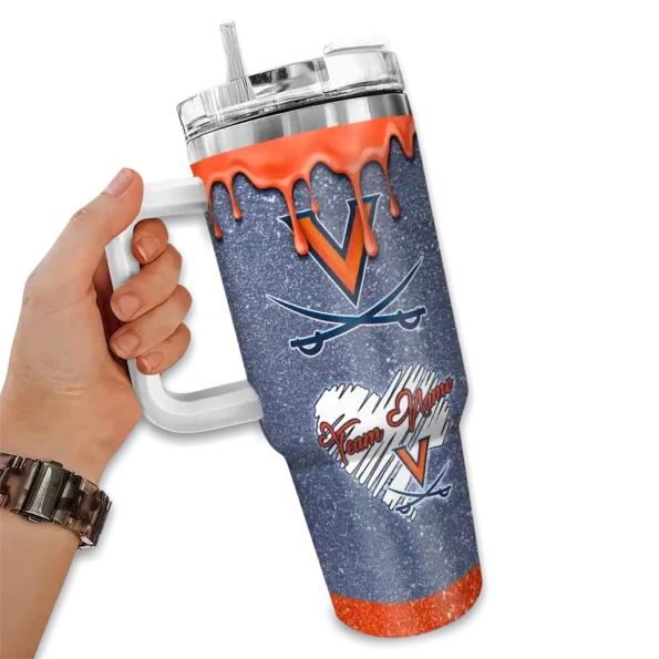 customized virginia cavaliers heart helmet motif blue curved tumbler fashion forward.webp