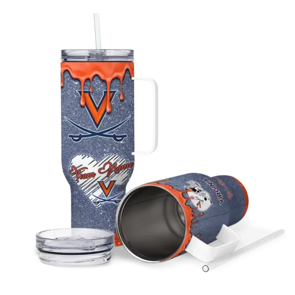 customized virginia cavaliers heart helmet motif blue curved tumbler high quality.webp