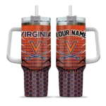 customized virginia cavaliers hex texture blue curved tumbler best selling.webp