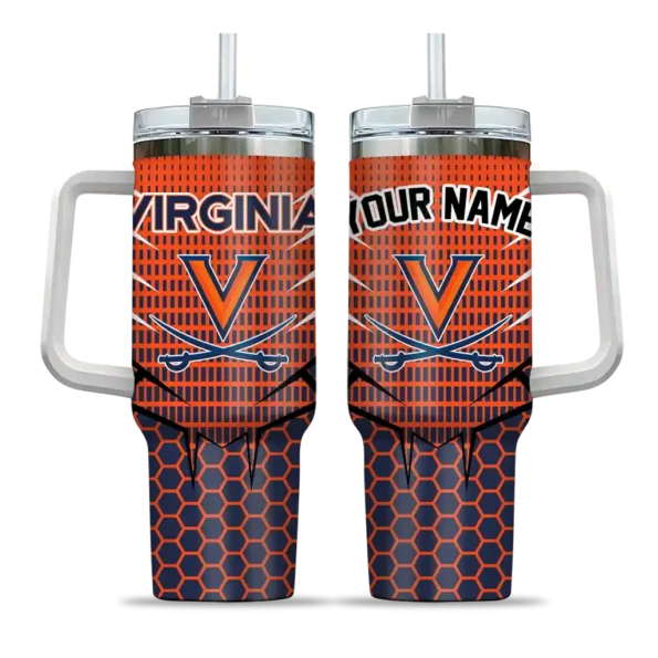 customized virginia cavaliers hex texture blue curved tumbler best selling.webp