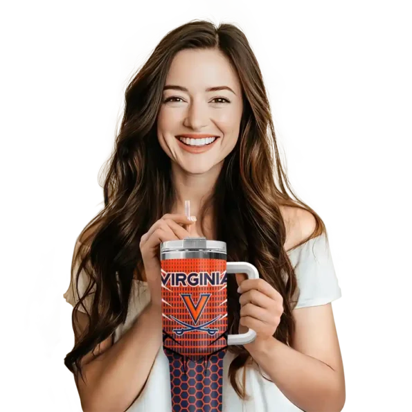 customized virginia cavaliers hex texture blue curved tumbler premium grade.webp