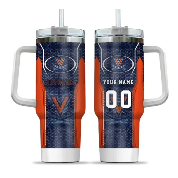 customized virginia cavaliers hexagon armor blue curved tumbler best selling.webp